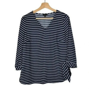 Talbots Navy Blue & White Stripe 3/4 Long Sleeve Blouse XS